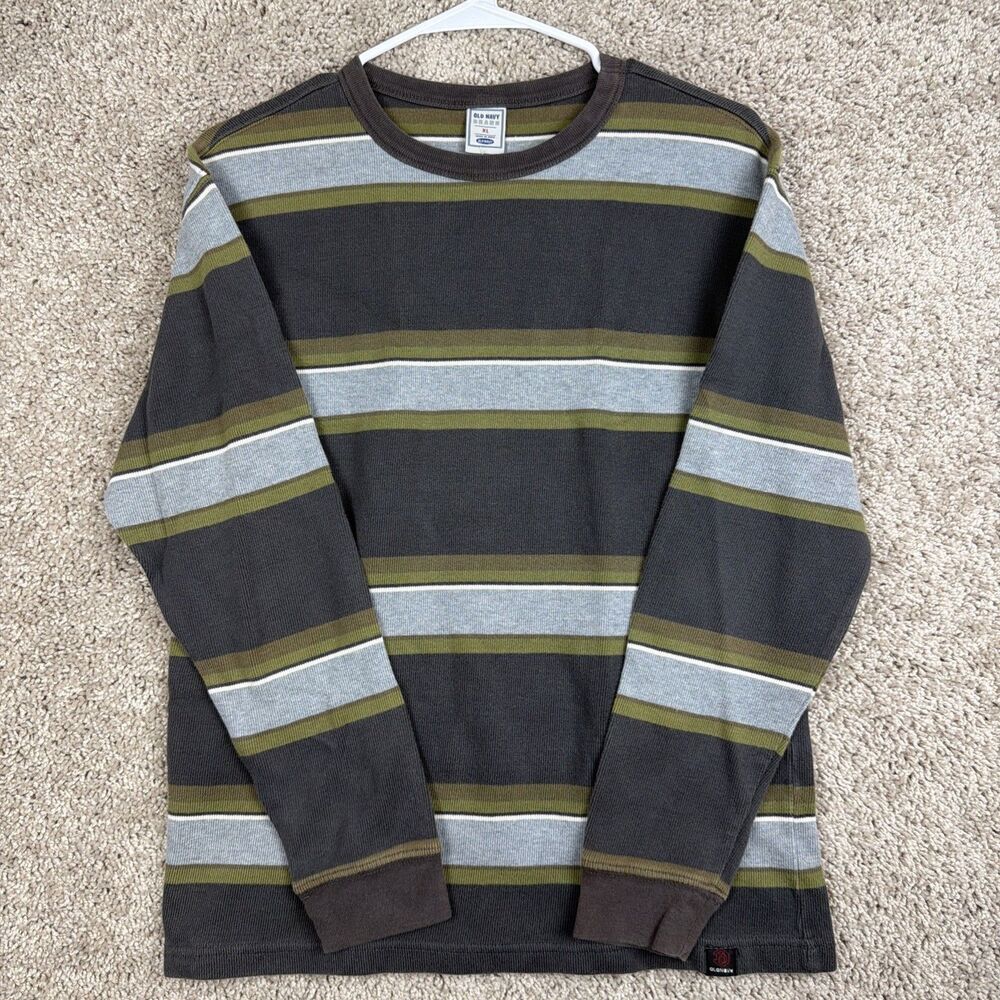 Old Navy Vintage Crew Neck Brown Striped Long Sleeve Pullover Shirt